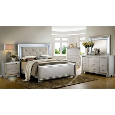 Furniture of America Ensemble de chambre à coucher Bellanova CM7979SV de 6 pièces (grand lit rembourré à panneaux)