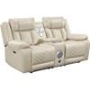 Huron Power Reclining Polyurethane Loveseat with Console (8457BEG-2PW) image 1