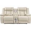 Huron Power Reclining Polyurethane Loveseat with Console (8457BEG-2PW) image 2