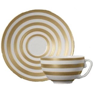 J.L Coquet Hemisphere Tea Cup & Saucer - Gold Stripe (Cups & Saucers - Cups and Saucers)