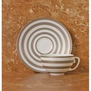 J.L Coquet Hemisphere Tea Cup & Saucer - Platinum Stripe (Cups & Saucers - Cups and Saucers)