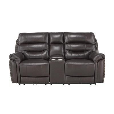 Homelegance Lance 9527BRW-2PWH Power Double Reclining Love Seat with Center Console and Power Headrests