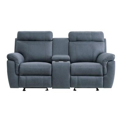 Homelegance Clifton 9301BUE-2 Double Glider Reclining Love Seat with Center Console
