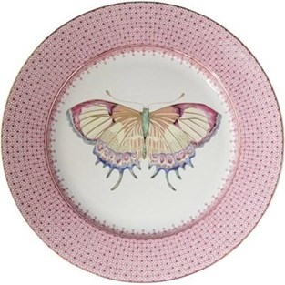 Mottahedeh Pink Lace Dessert Plate with Butterfly (Plates - Dessert)