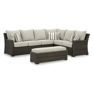 Signature Design by Ashley Brook Ranch P465-822 Sofa Sectional/Bench with Cushion (Outdoor Seating - Sets)