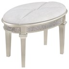Coaster Furniture Evangeline 223399 Upholstered Oval Vanity Stool - Silver and Ivory
