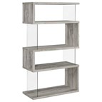 Coaster Furniture Emelle 802340 63-inch 4-shelf Glass Panel Bookshelf - Grey Driftwood