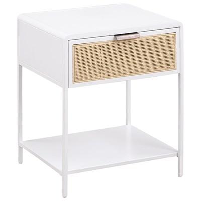 Coaster Furniture Amherst 930236 1-Drawer Radio Weave Cane Metal Bedside Table - White