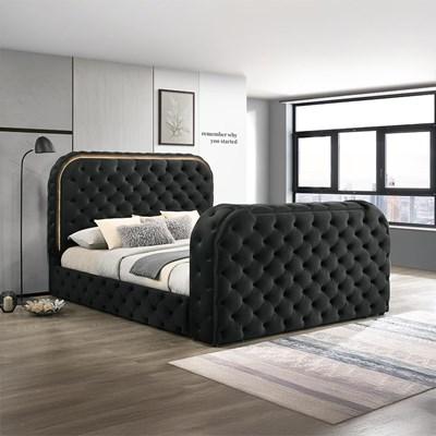 Acme Furniture Kana BD03121EK Eastern King Bed w/LED, Fireplace & TV Cabinet - Black Upholstery Velvet