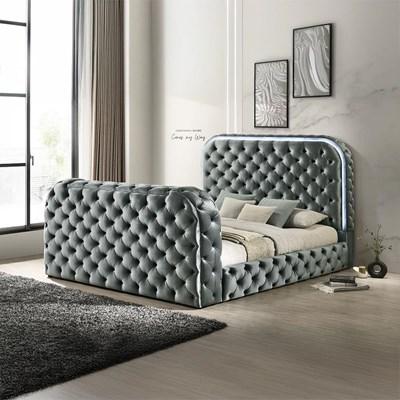 Acme Furniture Kana BD05071EK Eastern King Bed w/LED, Fireplace & TV Stand - Gray Upholstery Velvet