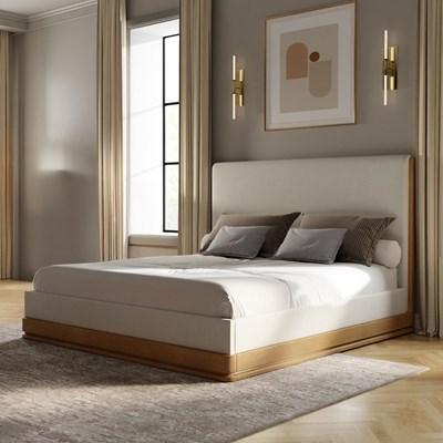 Acme Furniture Zoey BD04851EK EK Bed - Beige Fabric & Oak