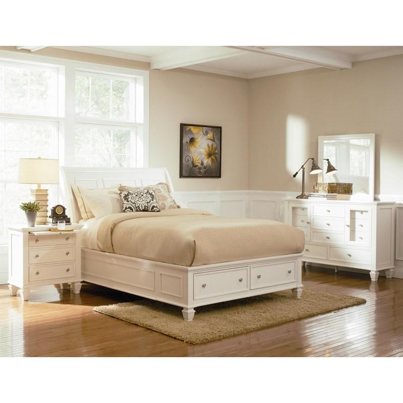 Large Picture of Coaster Furniture Sandy Beach 201309Q Wood Queen Storage Panel Bed - Cream White