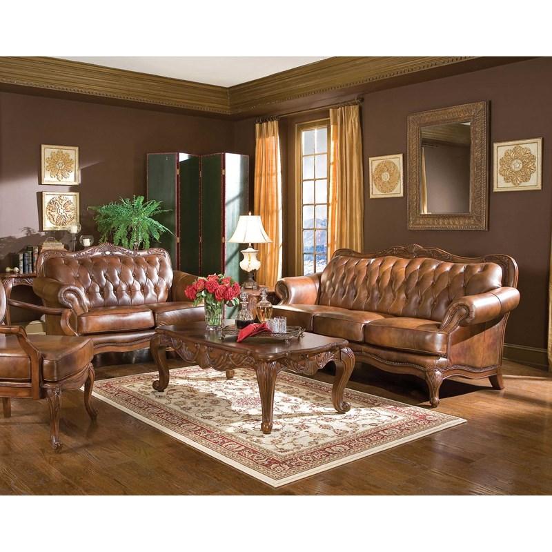 Large Picture of Coaster Furniture Victoria 500682 Full Leather Upholstered Rolled Arm Loveseat - Brown