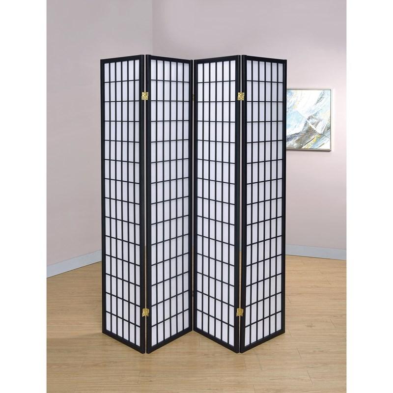 Large Picture of Coaster Furniture Roberto 4624 4-Panel Room Divider Folding Shoji Screen - Black