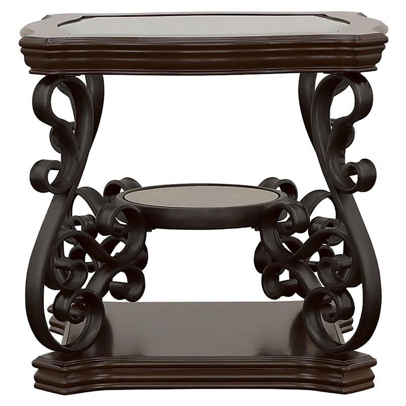 Large Picture of Coaster Furniture Laney 702447 1-shelf Glass Top Rectangular End Table - Deep Merlot