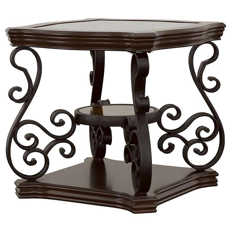 Large Picture of Coaster Furniture Laney 702447 1-shelf Glass Top Rectangular End Table - Deep Merlot