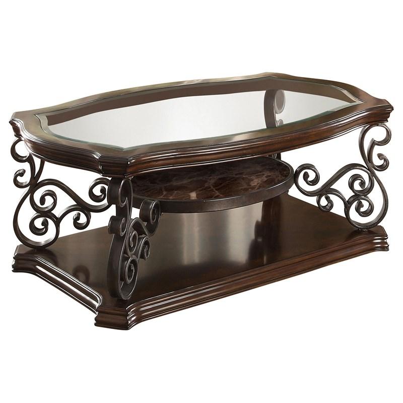 Large Picture of Coaster Furniture Laney 702448 1-shelf Glass Top Rectangular Coffee Table - Deep Merlot