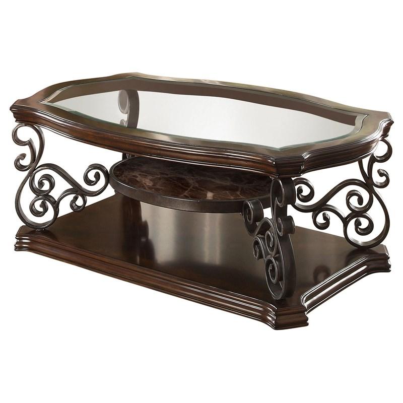 Large Picture of Coaster Furniture Laney 702448 1-shelf Glass Top Rectangular Coffee Table - Deep Merlot