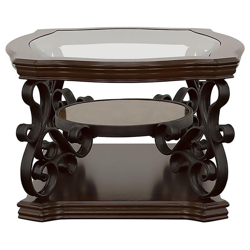 Large Picture of Coaster Furniture Laney 702448 1-shelf Glass Top Rectangular Coffee Table - Deep Merlot