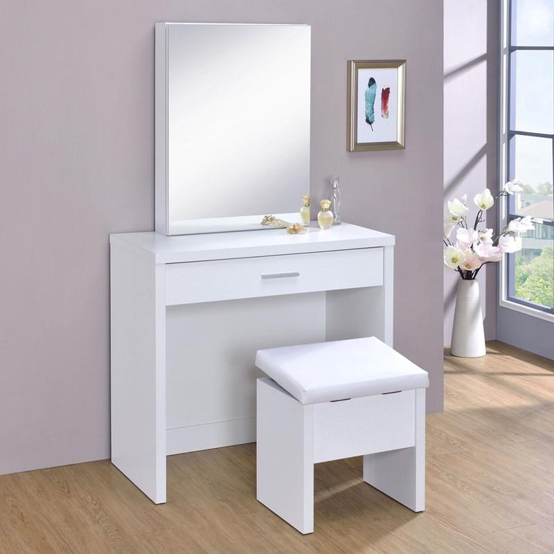 Large Picture of Coaster Furniture Harvey 300290 Vanity Set with Lift-Top Stool - White