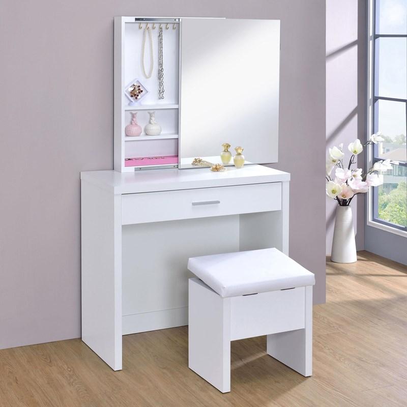 Large Picture of Coaster Furniture Harvey 300290 Vanity Set with Lift-Top Stool - White