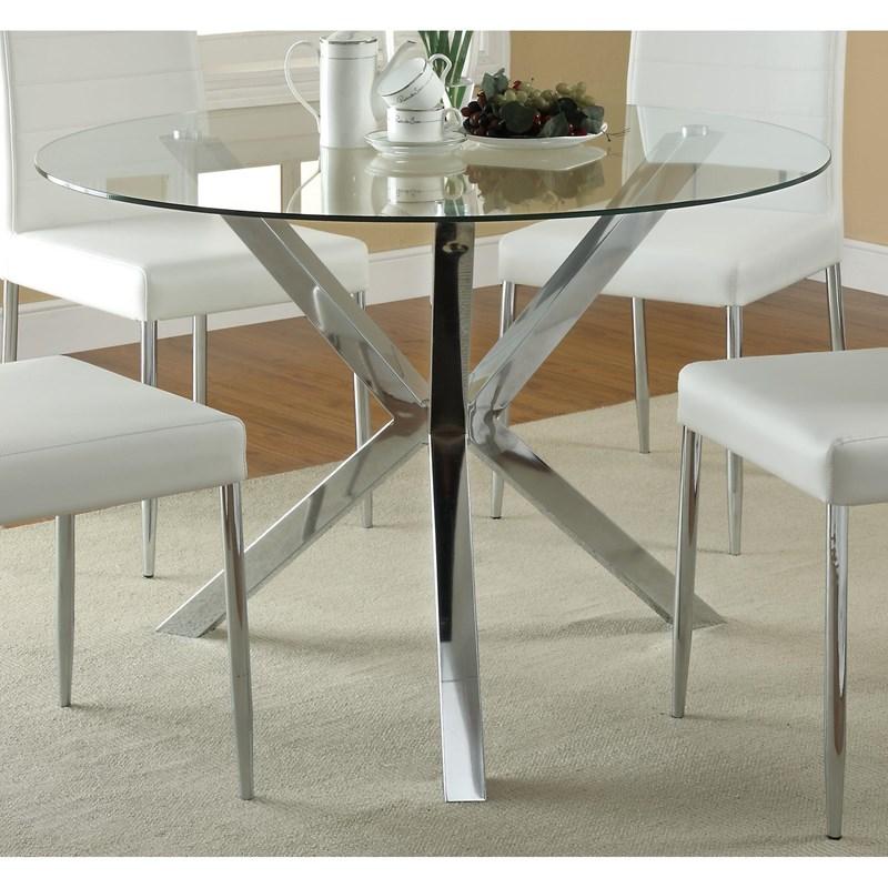 Large Picture of Coaster Furniture Vance 120760 Round 41-inch Glass Top Asterisk Dining Table - Chrome