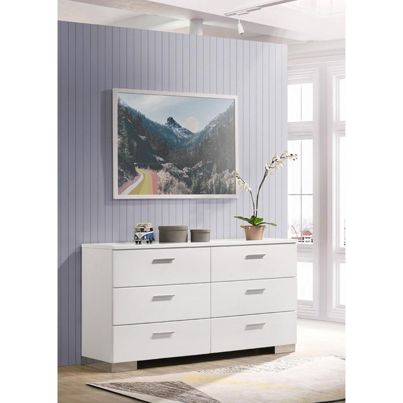 Large Picture of Coaster Furniture Felicity 203503 6-Drawer Dresser - White High Gloss