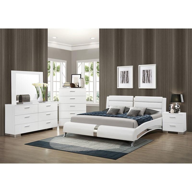 Large Picture of Coaster Furniture Jeremaine 300345KE Upholstered Eastern King Sleigh Bed - White