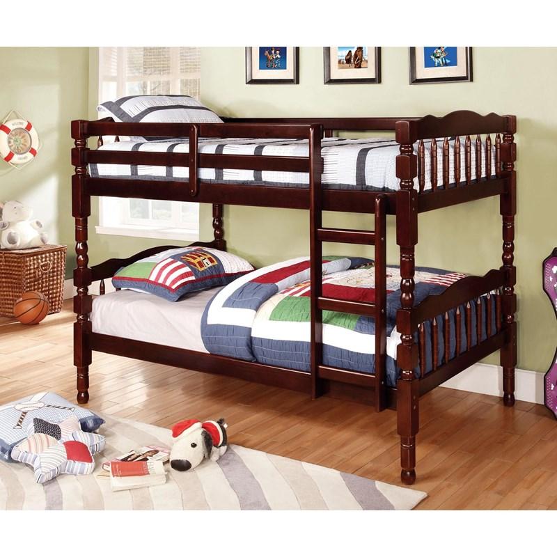 Large Picture of Furniture of America Catalina CM-BK606EX Twin over Twin Bunk Bed (Dark Walnut)