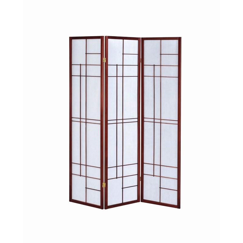 Large Picture of Coaster Furniture Katerina 900110 3-Panel Room Divider Folding Shoji Screen - Cherry