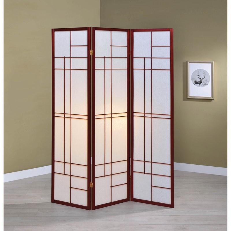 Large Picture of Coaster Furniture Katerina 900110 3-Panel Room Divider Folding Shoji Screen - Cherry