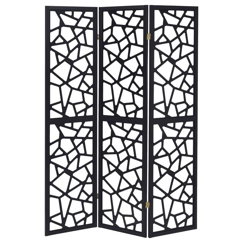 Large Picture of Coaster Furniture Nailan 900092 3-Panel Room Divider Folding Screen - Black Open Mosaic