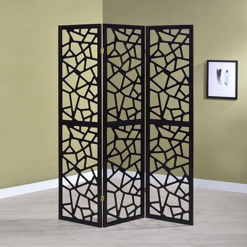 Large Picture of Coaster Furniture Nailan 900092 3-Panel Room Divider Folding Screen - Black Open Mosaic