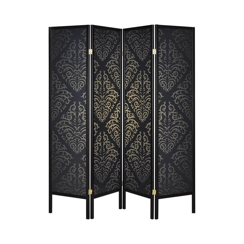 Coaster Furniture Haidera 901632 4-Panel Room Divider Folding Screen - Black Damask
