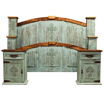 LMT Imports Turquoise Washed Cross Queen Bed
