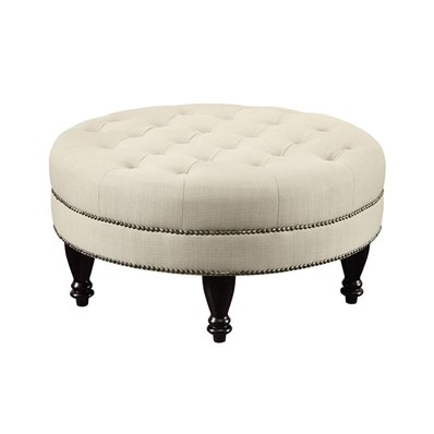 Coaster Furniture Elchin 500018 Round Upholstered Tufted Ottoman - Oatmeal