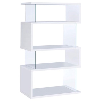 Coaster Furniture Emelle 800300 63-inch 4-shelf Glass Panel Bookshelf - White