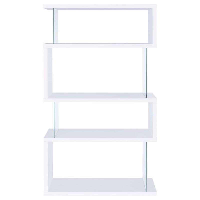 Large Picture of Coaster Furniture Emelle 800300 63-inch 4-shelf Glass Panel Bookshelf - White