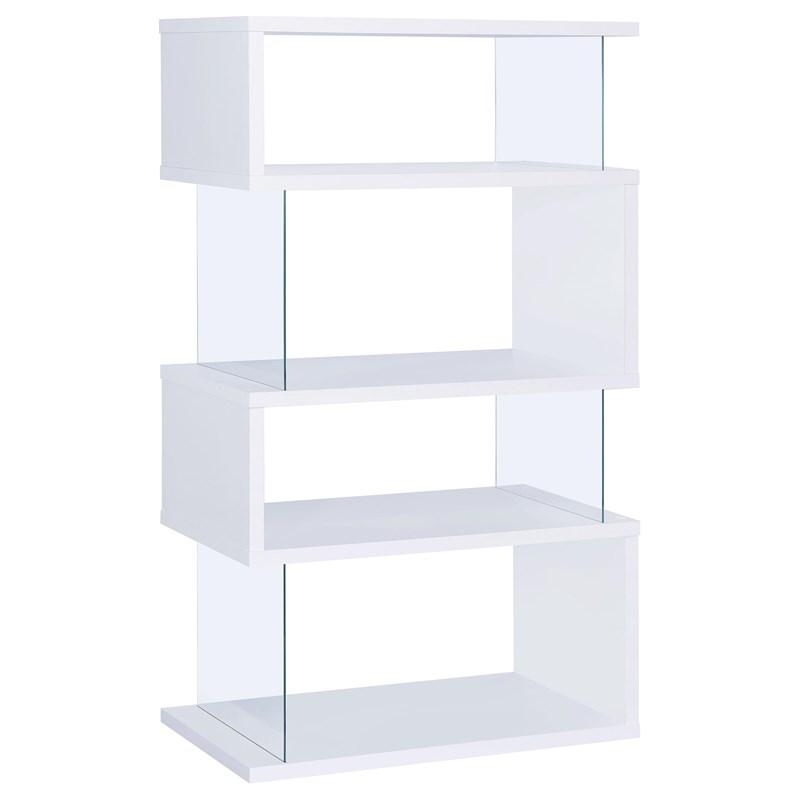 Large Picture of Coaster Furniture Emelle 800300 63-inch 4-shelf Glass Panel Bookshelf - White