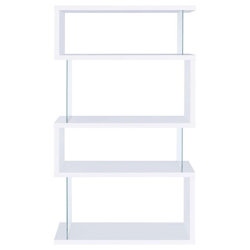 Large Picture of Coaster Furniture Emelle 800300 63-inch 4-shelf Glass Panel Bookshelf - White
