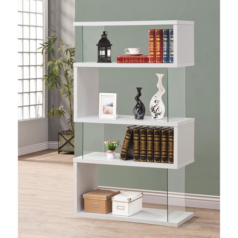 Large Picture of Coaster Furniture Emelle 800300 63-inch 4-shelf Glass Panel Bookshelf - White