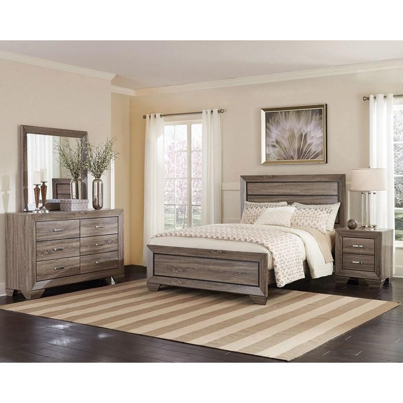 Large Picture of Coaster Furniture Kauffman 204191Q Wood Queen Panel Bed - Washed Taupe