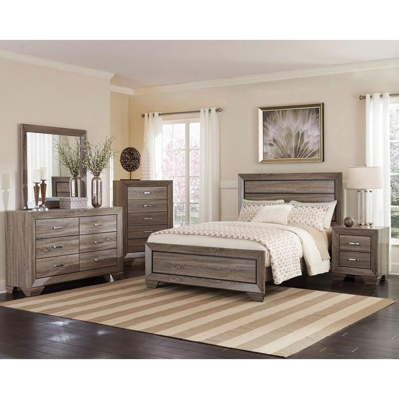 Large Picture of Coaster Furniture Kauffman 204191Q Wood Queen Panel Bed - Washed Taupe