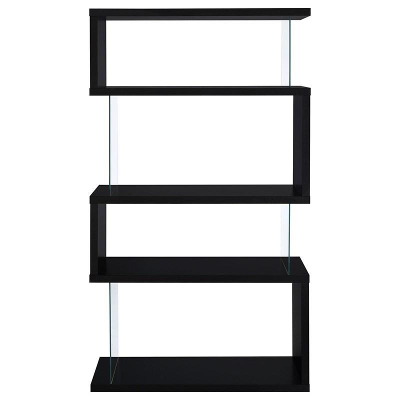 Large Picture of Coaster Furniture Emelle 800340 63-inch 4-shelf Glass Panel Bookshelf - Black