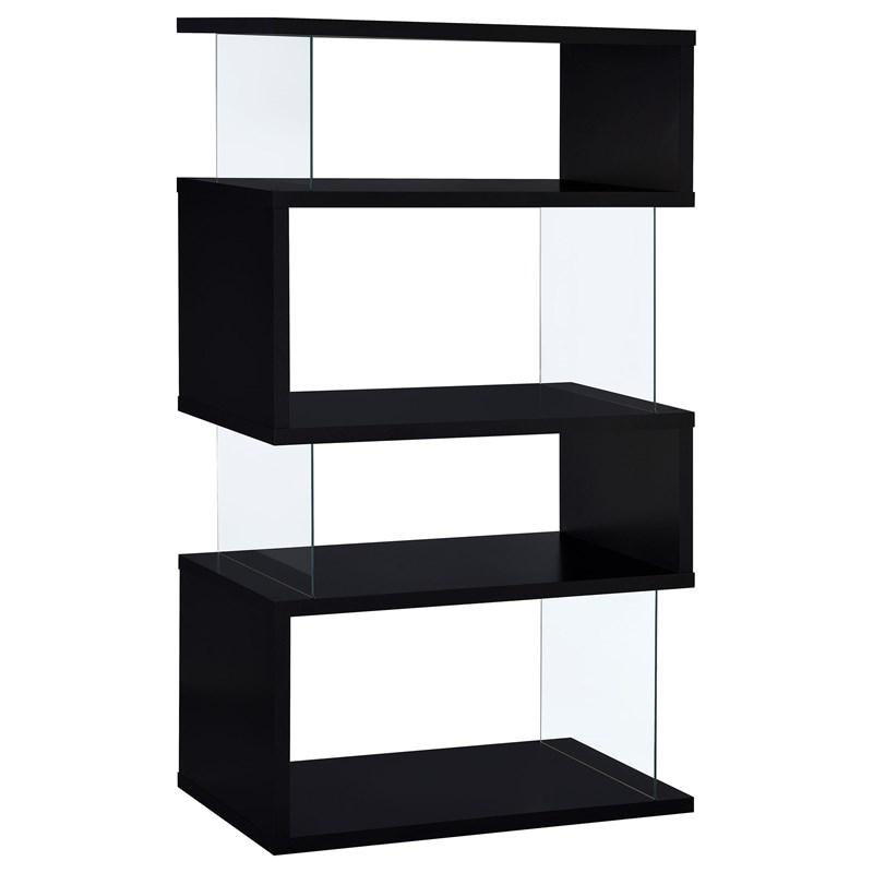 Large Picture of Coaster Furniture Emelle 800340 63-inch 4-shelf Glass Panel Bookshelf - Black