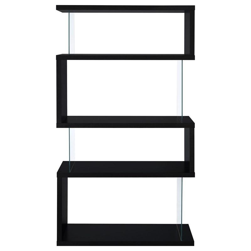 Large Picture of Coaster Furniture Emelle 800340 63-inch 4-shelf Glass Panel Bookshelf - Black