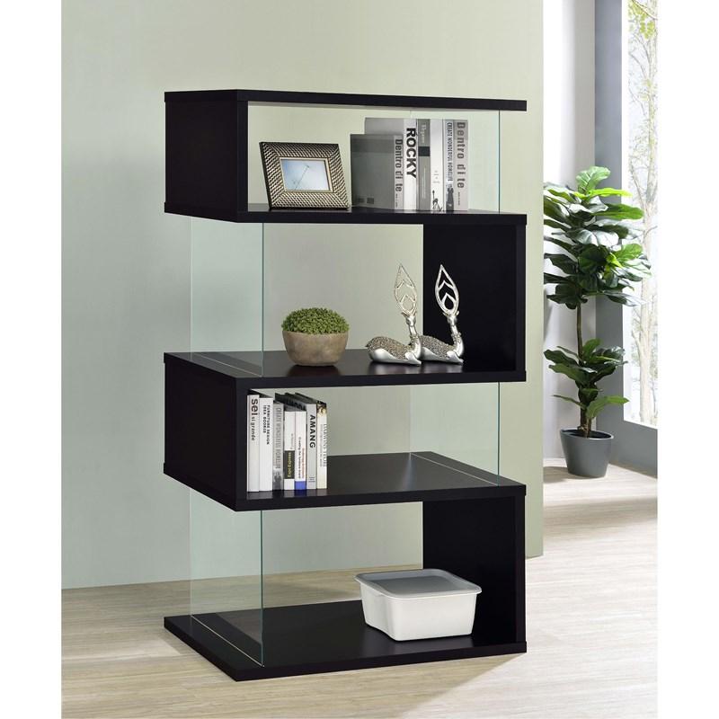 Large Picture of Coaster Furniture Emelle 800340 63-inch 4-shelf Glass Panel Bookshelf - Black
