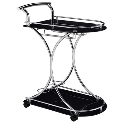 Coaster Furniture Elfman 910001 2-tier Glass Shelf Metal Bar Cart - Black and Chrome
