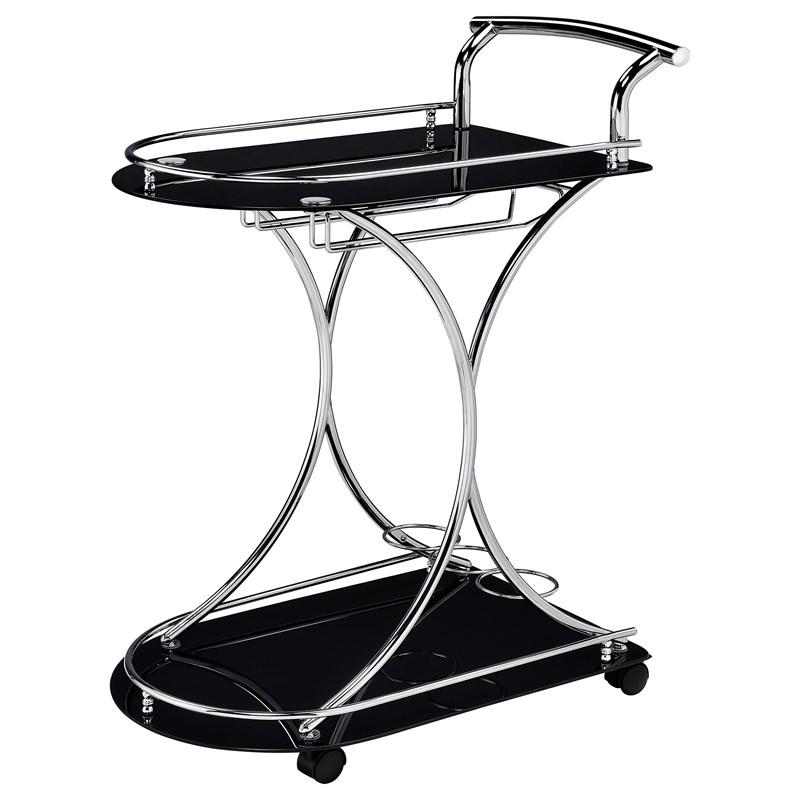 Large Picture of Coaster Furniture Elfman 910001 2-tier Glass Shelf Metal Bar Cart - Black and Chrome