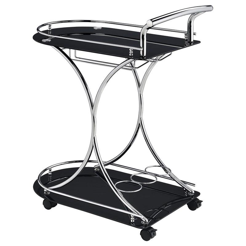 Large Picture of Coaster Furniture Elfman 910001 2-tier Glass Shelf Metal Bar Cart - Black and Chrome